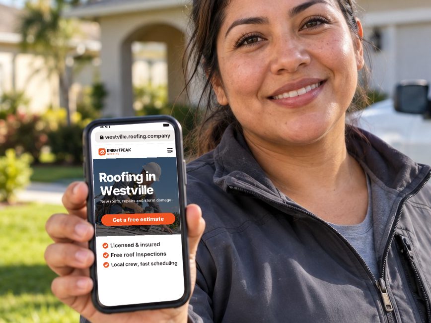 westville.roofing.company open in a phone browser